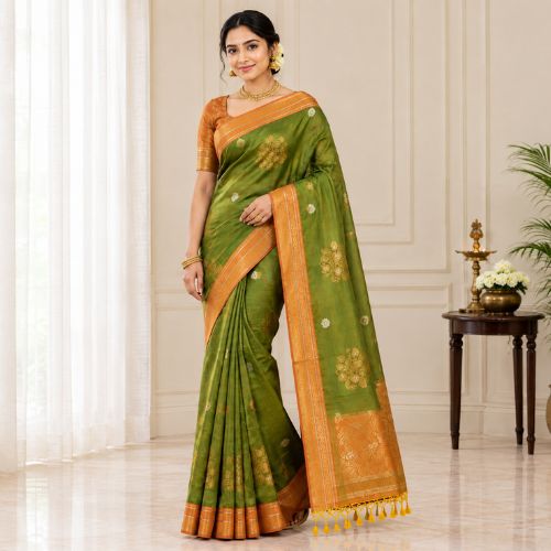 Olive Green Silk Saree
