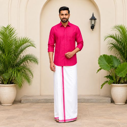 Men’s Shirt with White Dhoti Set