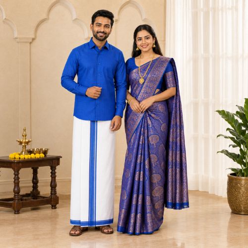Kupera Pattu Saree & Men’s Shirt Dhoti Combo