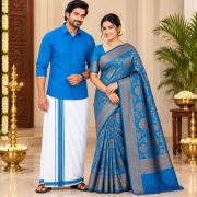Floral Jacquard Saree & Shirt Combo