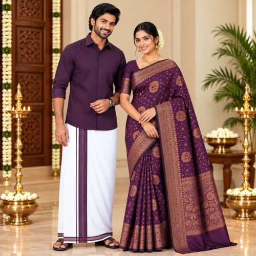 Purple Shirt & Saree Combo