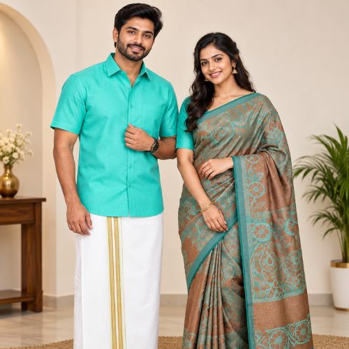 Teal Green Shirt & Saree Combo