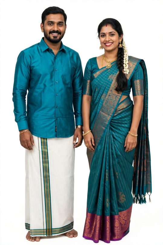 Matching Shirt, Dhoti  & Saree Combo