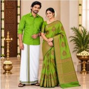 Traditional Woven Motif Saree & Shirt Combo