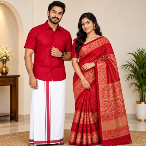 Red Shirt & Saree Combo