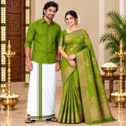 Floral Woven Jacquard Saree & Shirt Combo