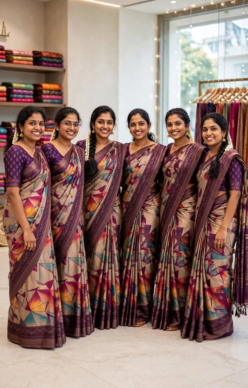 UNIFORM Women's Premium Crepe Silk Printed Saree with Blouse